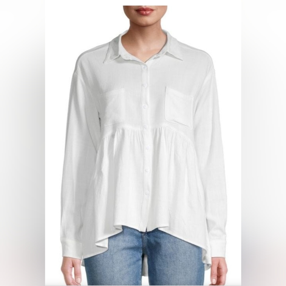 Relaxed Shirt updated with hi low peplum for a modern look